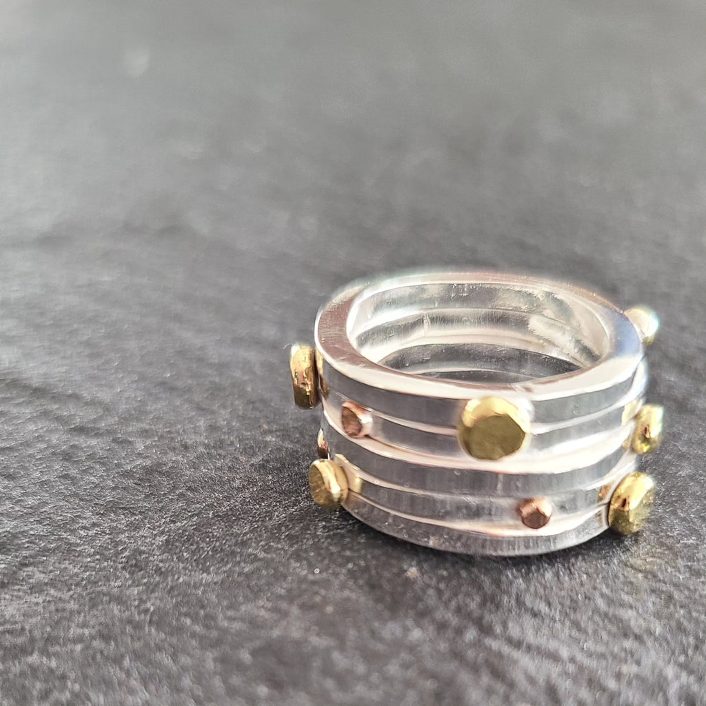 Sterling Silver and 14K Gold Square, Modern Ring