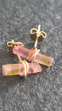 Raw Watermelon Tourmaline Crystals and 14k Gold Stud Earrings