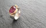 Pink Tourmaline Sterling Silver and 14k Gold Ring