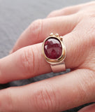 Pink Tourmaline Sterling Silver and 14k Gold Ring