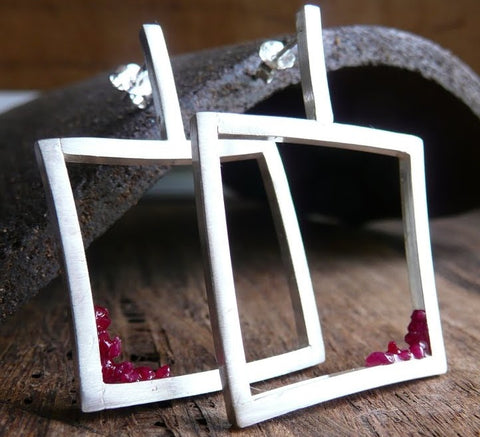 Lantern of Broken Rubies Sterling Silver Earrings