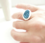 Blue Agate Druzy Sterling Silver Ring