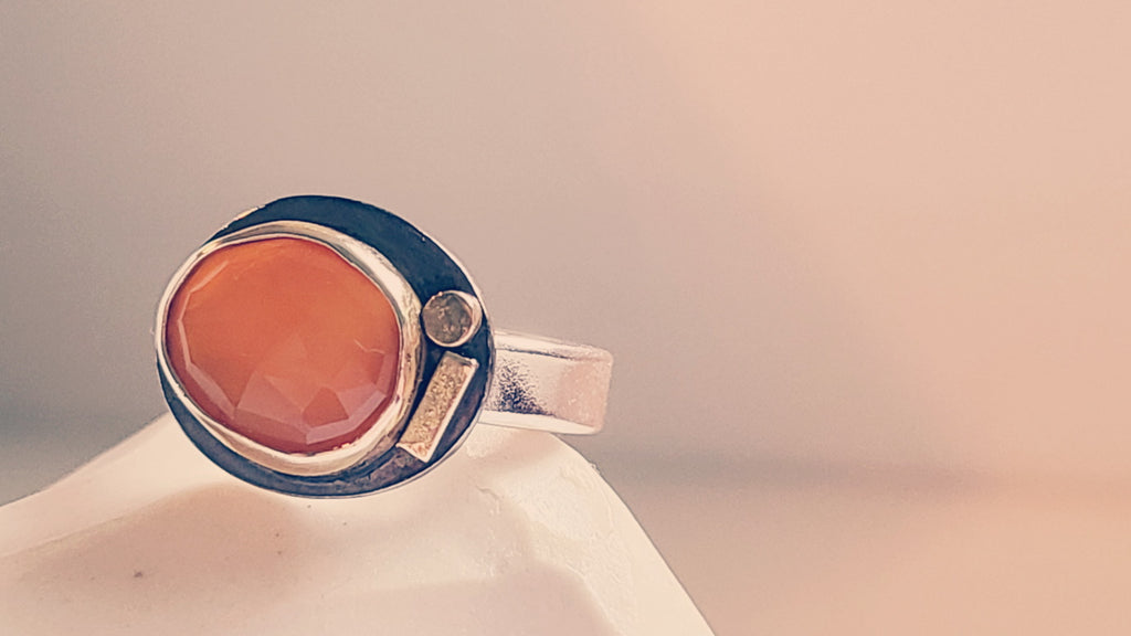 Carnelian Ring with Sterling Silver and 14K Gold