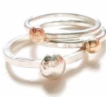stacking rings with gold pebbles