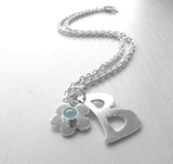 Initial and Birthstone Flower Necklace Sterling Silver